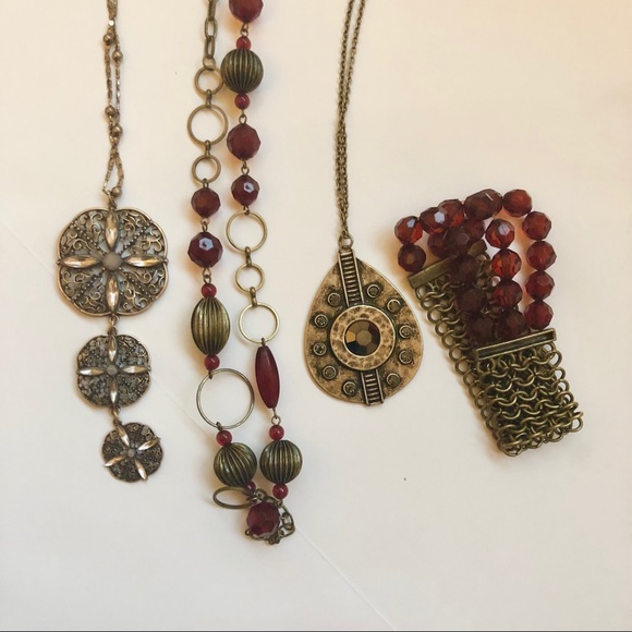 Antique gold/dark red SET station chain & bracelet - Picture 3 of 10